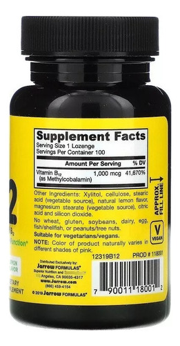 Suplemento Methyl B-12 Methylcobalamin Jarrow Formulas 100un - Imagem 4
