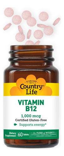 Suplemento Country Life Vitamina B12 1000mcg Sublingual 60 T - Imagem 2