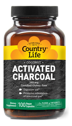 Suplemento De Carvão Ativado Country Life 260 Mg 100 Cápsula - Imagem 2
