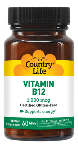 Suplemento Country Life Vitamina B12 1000mcg Sublingual 60 T - Imagem 4