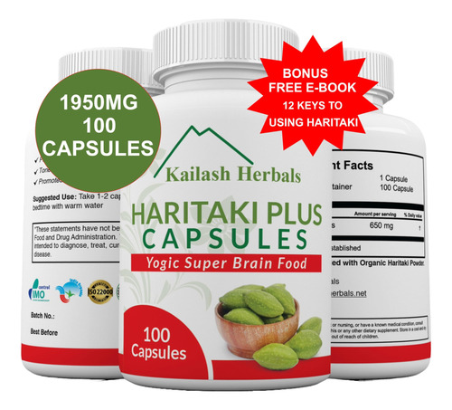 Suplemento Kailash Herbals Organic Haritaki 100 Cápsulas - Imagem 4