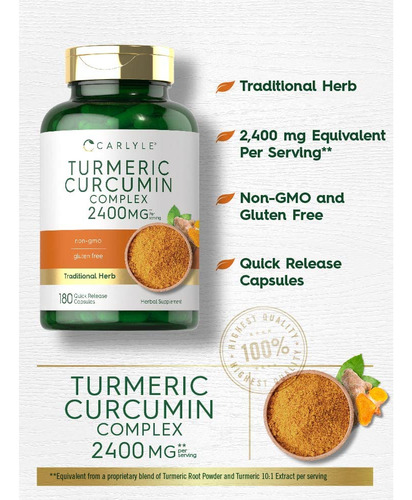 Suplemento Carlyle Curmeric Curcumin 2400mg 180 Cápsulas - Imagem 3