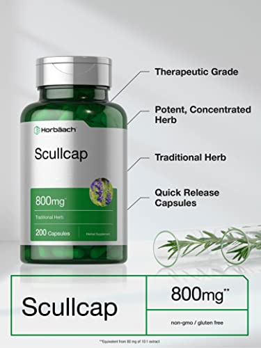 Suplemento Horbaach Scullcap Capsullcap 800 Mg 200 Unidades - Imagem 3