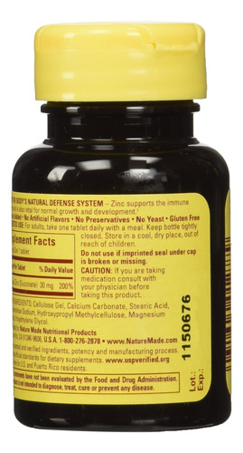 Suplemento Nature Made Zinc 30 Mg 100 Comprimidos - Imagem 3