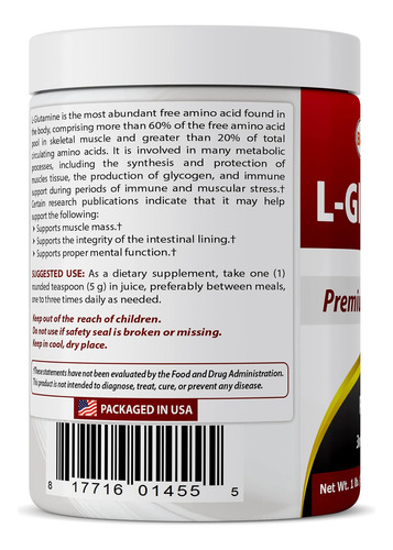 Pó Puro De L-glutamina Best Naturals 1 Lb (1 Lb (pacote Com - Imagem 6