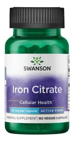Citrato De Ferro, Forma Ativa, 25 Mg, 60 Cápsulas Vegetais,