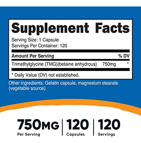 Suplemento Nutricost Tmg 750 Mg 120 Cápsulas - Imagem 2