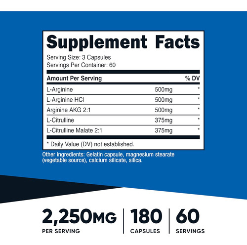 Suplemento Nutricost Óxido Nítrico 300g 180 Cápsulas - Imagem 7