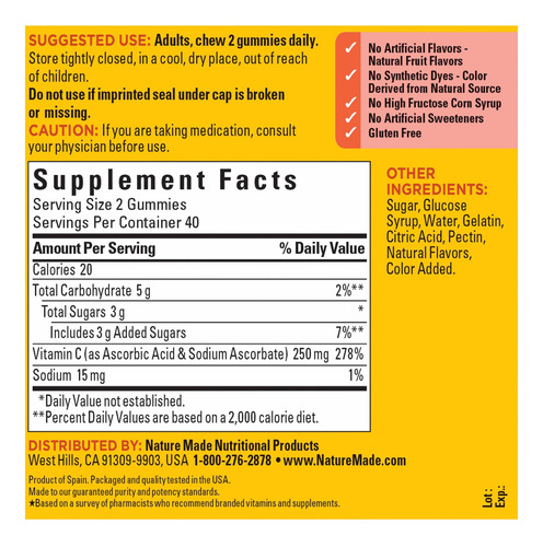 Suplemento De Vitamina C Natural 250 Mg 80 Gomas - Imagem 5