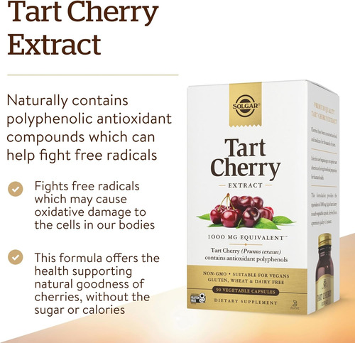 Solgar Tart Cherry 1000 Mg, 90 Cápsulas Vegetais - Antioxida - Imagem 4