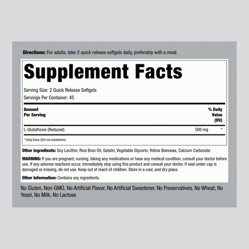 Suplemento De Glutationa Lipossomal Piping Rock 500 Mg 90 Cá - Imagem 2