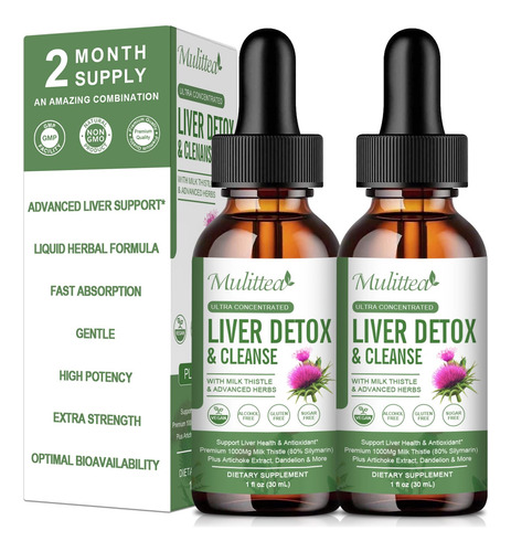 (pacote Com 2) Liver Health Liquid Drops Mulittea Com Leite