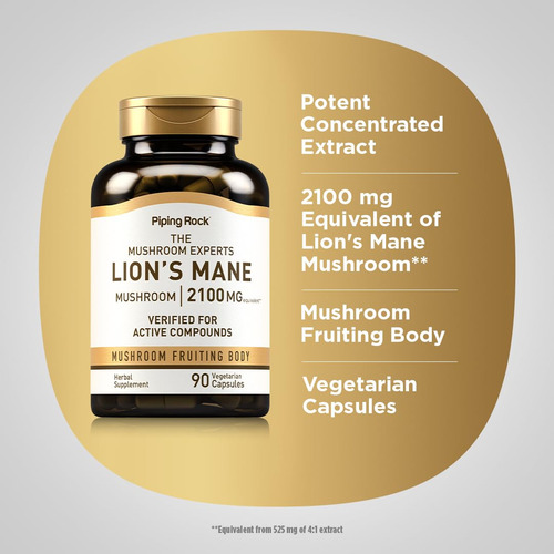 Cápsulas De Suplemento Piping Rock Lions Mane 2100 Mg 90 Uni - Imagem 4