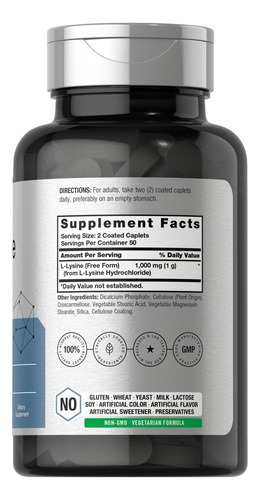 Horbäach L-lysine 1000mg | 100 Caplets Revestidos | Suplemen - Imagem 2