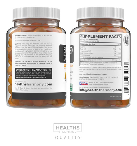 Suplemento Healths Harmony Black Seed Oil Gummies 60 Unidade - Imagem 8