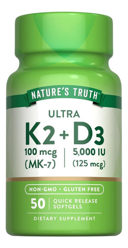 Vitamina K-2 Mais Vitamina D3 50 Unidades Da Nature's Truth - Imagem 2