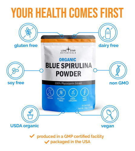 Spirulina Azul Em Pó Lone Star Botanicals 30 Porções - Imagem 5