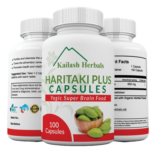 Suplemento Kailash Herbals Organic Haritaki 100 Cápsulas