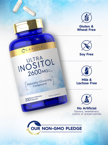 Suplemento Carlyle Inositol Em Cápsulas 2600 Mg 200 Unidades - Imagem 4