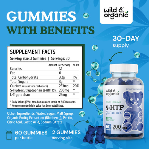 Suplemento Wild & Organic 5-htp 200mg Mood Gummies 60 Vegan - Imagem 3