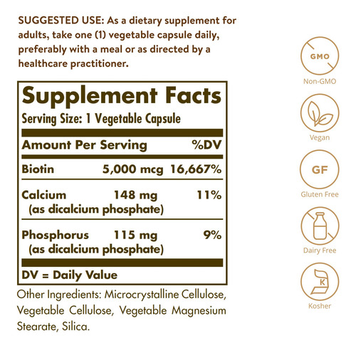 Suplemento Solgar Biotina 5000mcg Suporta Uma Pele Saudável - Imagem 2