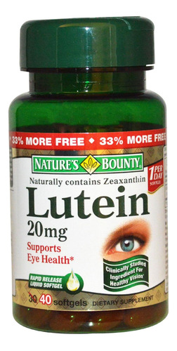 Suplemento Nature"s Bounty Lutein 20 Mg 40 Cápsulas Gelatino