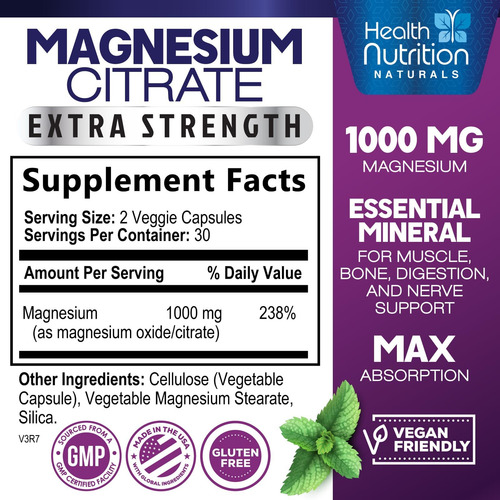Suplemento Saúde Nutrição Naturals Citrato De Magnésio 1000m - Imagem 2