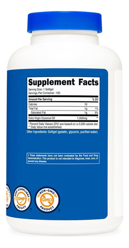 Suplemento Nutricost Óleo De Coco 1000 Mg 120 Cápsulas - Imagem 2