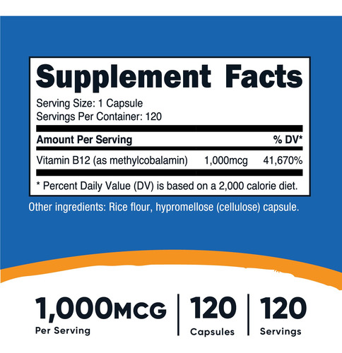 Suplemento Nutricost Vitamina B12 1000mcg 120 Cápsulas - Imagem 2