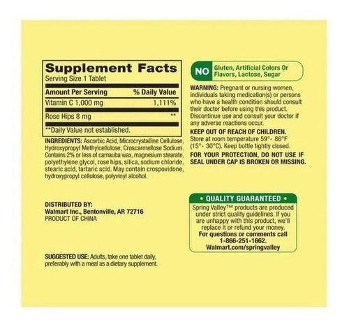 Vitamina C 1000 Mg De Rosa Mosqueta Branca Spring Valley 250 - Imagem 6