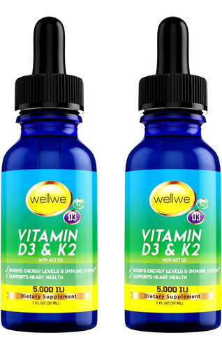 Wellwe 2 Garrafas Líquidas De Vitamina D3 K2 Gotas 5000 Ui C