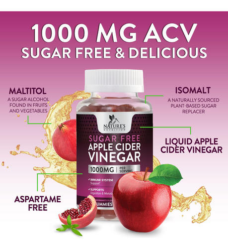 Suplemento Nature"s Nutrition Vinagre De Maçã Gummy 1000mg - Imagem 5