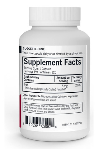 Suplemento Kirkman Iron Ferrochel 5 Mg 120 Cápsulas - Imagem 2