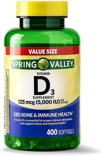D3 125mcg 5.000iu Vitamina Spring Valley 400 Softgels - Imagem 8