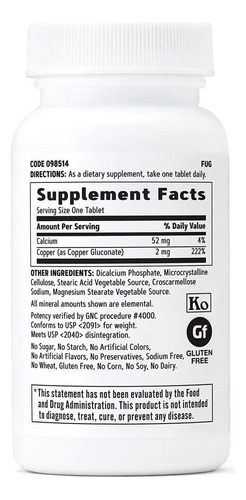 Gnc Copper 2mg Importante Para Absorção De Ferro 100 Comprim - Imagem 8
