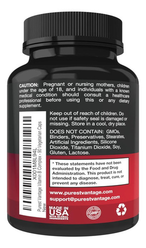 Suplemento Purest Vantage Vitamin B Complex 90 Cápsulas - Imagem 3