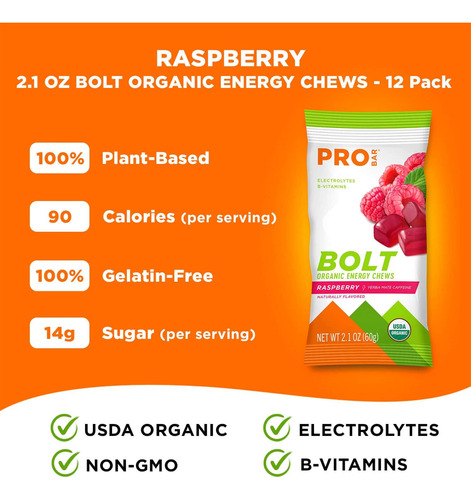 Probar - Bolt Organic Energy Chews, Framboesa, Não Ogm, Sem - Imagem 4