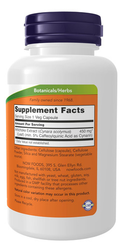 Extrato De Alcachofra Now Foods 450 Mg, Cápsulas Vegetais, 9 - Imagem 2