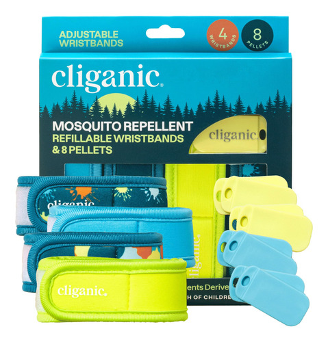 Pacote Repelente De Mosquitos Cliganic, 4 Pulseiras E 8 Reca