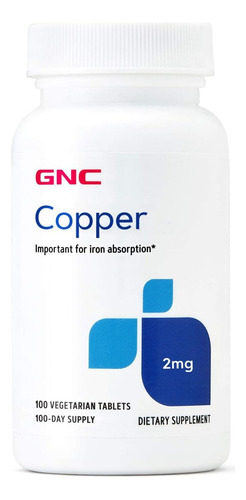 Gnc Copper 2mg Importante Para Absorção De Ferro 100 Comprim
