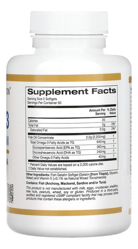 California Gold Nutrition Ômega-3 1100 Mg 100 Cápsulas Gelat - Imagem 2
