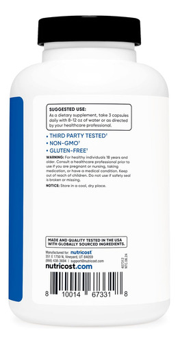 Suplemento Nutricost Óxido Nítrico 300g 180 Cápsulas - Imagem 4