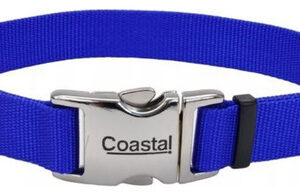 Coleira Ajustável Para Cães Com Fivela De Metal, Azul Médio,