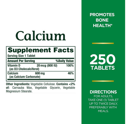 Cálcio 600 Mg + Vitamina D3 20 Mcg Nature Bounty 250 Tabs - Imagem 2
