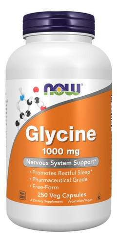 Glicina 1000 Mg 250 Cápsulas Vegetais Da Now Foods