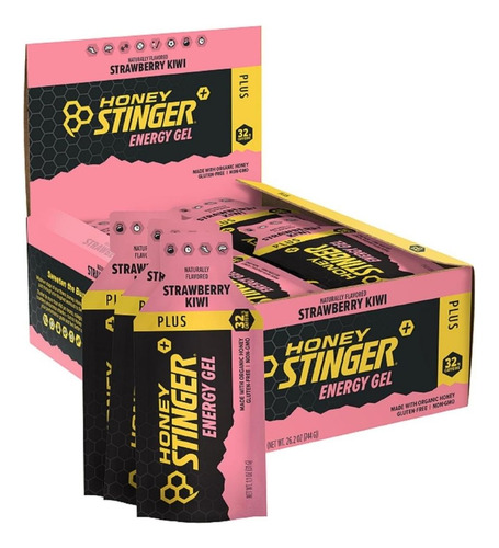 Géis Energéticos Com Cafeína Strawberry Kiwi Plus 1,1 Onças