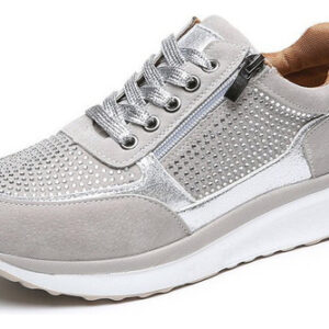 Tênis Feminino Trend Rhinestone De Tamanho Grande Com Zíper