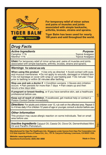 Tiger Balm Pomada Ultra Forte Para Alívio Da Dor 18g - Imagem 2