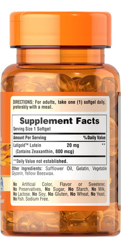 Luteína Puritans Pride 20 Mg 20 Cápsulas Gelatinosas Pack 2 - Imagem 3