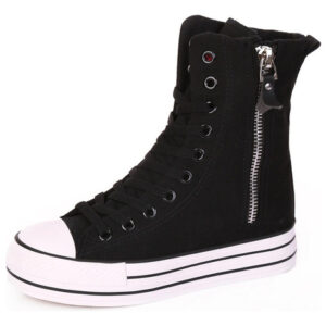 ~ Novos Tênis Femininos De Cano Alto Com Zíper E Lona